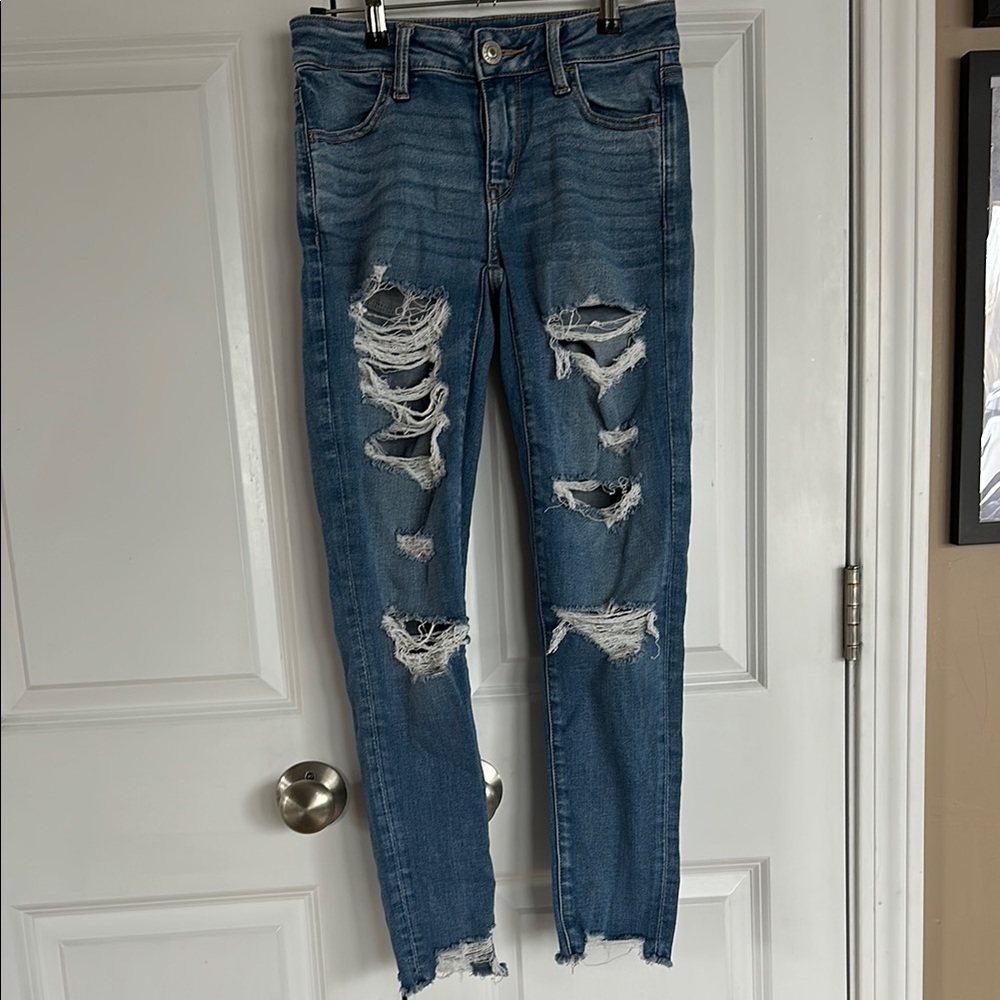 Blue Skinny Distressed Jeans American Eagle